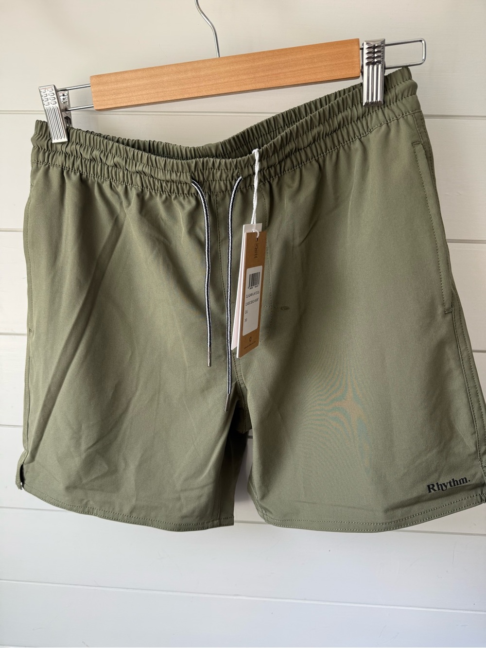 NWT Men’s Rhythm Olive Green Pull-On Swim Shorts Pockets Size 30